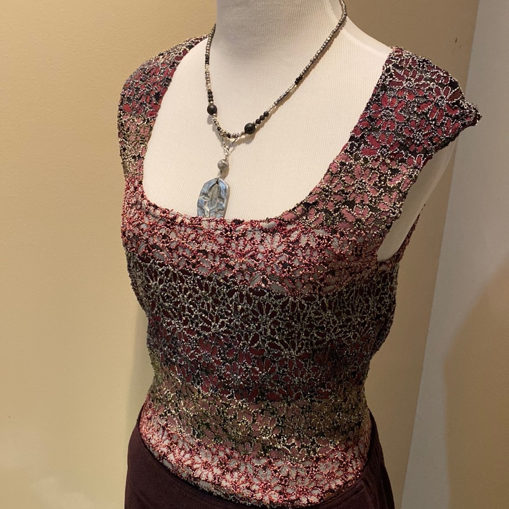 3/$19 Vintage Y2K Purple Floral Woven Tank Top Medium ~ Cute!